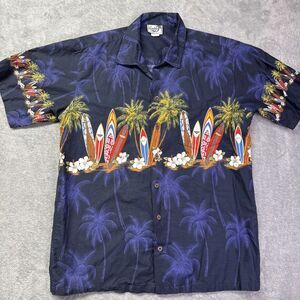 VTG Favant Shirt Adult Extra Large Blue Hawaiian Button Up Short Sleeves Mens‎